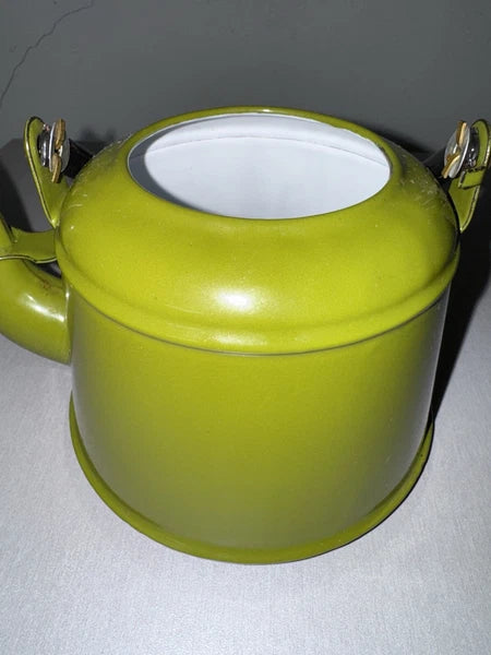 Vtg Avocado Green Enamel Teapot Tea Kettle Farmhouse Mcm Country Cottage Rustic
