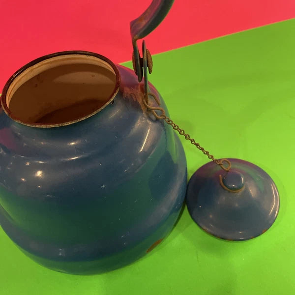 VTG-blue Enamel On Metal Tea Pot/ Made In Yugoslavia.
