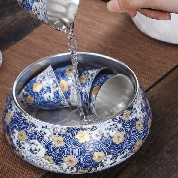 Pure Silver Tea Set Health Care Jingdezhen Color Enamel Porcelain Gaiwan Pot Cup