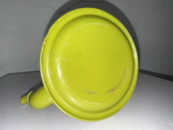 Vtg Avocado Green Enamel Teapot Tea Kettle Farmhouse Mcm Country Cottage Rustic
