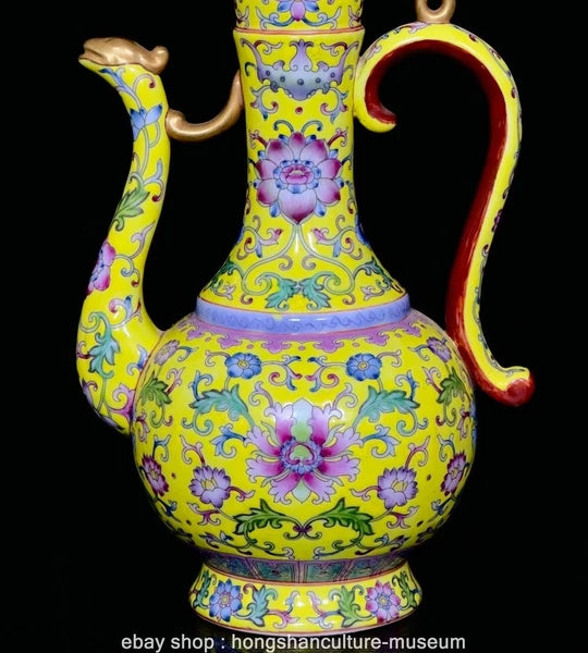 9.4" Qing Yongzheng Marked Enamel Colour Porcelain Flower Wine Tea Pot Flagon