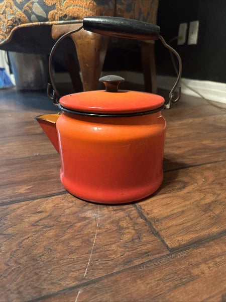 Vintage Orange Enamel Teapot Kettle