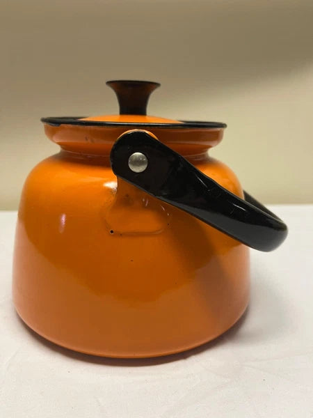 Huta Selesia Vintage enamelware teapot orange with lid made in Poland