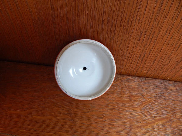 Vintage Orange Enamel Tea pot Mid Century Black Enamel Handle CLEAN