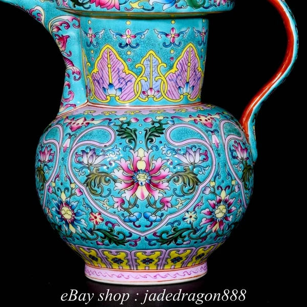 9" Yongzheng Marked Enamel Porcelain Gilt Flower Leaf Pattern Wine Tea Pot