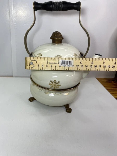 Vintage Fissler Asta Black & Gold Enamelware Teapot & Warmer West Germany Nice