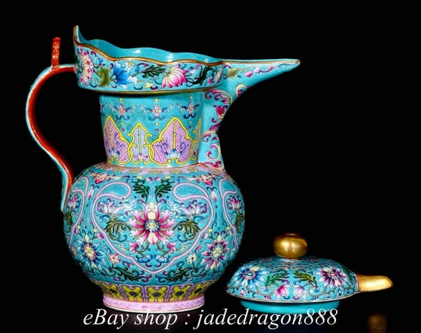 9" Yongzheng Marked Enamel Porcelain Gilt Flower Leaf Pattern Wine Tea Pot