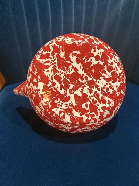 Vintage Red Enamelware Splatter Graniteware Tea Kettle Teapot