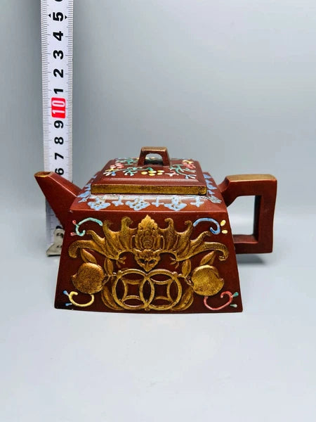 Chinese Yixing Zisha Clay Handmade Exquisite Enamel Colour Bat Teapots 7909
