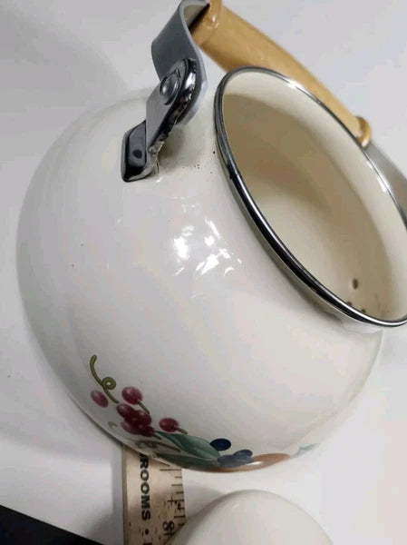 Corning Coordinates By Lincoware Porcelain Enamel Steel Teapot Vintage Decorated