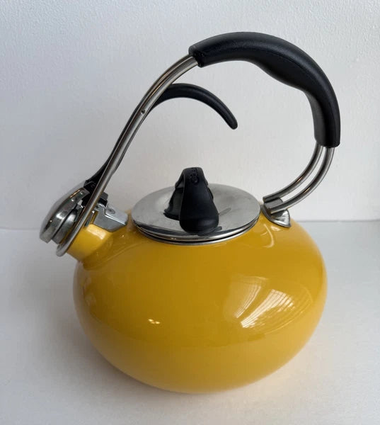Chantal Livestrong Yellow Enamel Whistling Tea Hot Water Kettle Pot Used