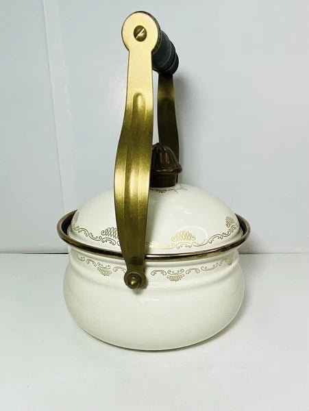 Vintage Fissler Asta Black & Gold Enamelware Teapot & Warmer West Germany Nice