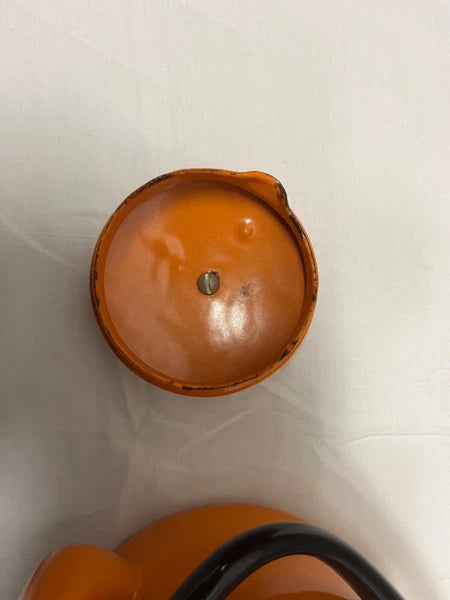 Huta Selesia Vintage enamelware teapot orange with lid made in Poland