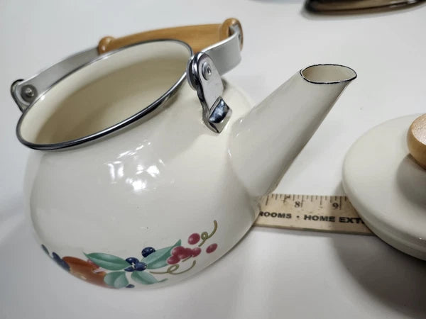 Corning Coordinates By Lincoware Porcelain Enamel Steel Teapot Vintage Decorated