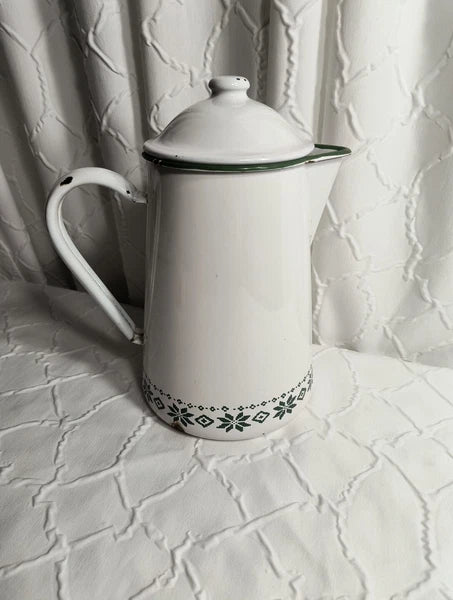 Vtg Ralph Lauren Enamel Coffee Tea Pot Tea Kettle Made In Japan Green White