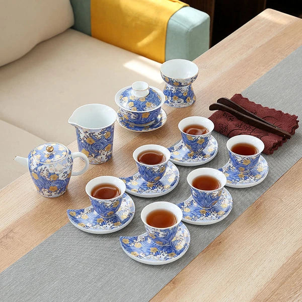 Complete Tea Set Porcelain Tea Pot Color Enamel Craft Tea Cup Mat Saucer Gaiwan