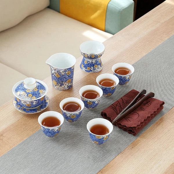 Complete Tea Set Porcelain Tea Pot Color Enamel Craft Tea Cup Mat Saucer Gaiwan