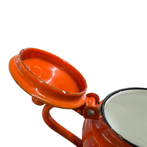 Fancy and Petite Orange with Black Rim Enamel Teapot/ Kettle