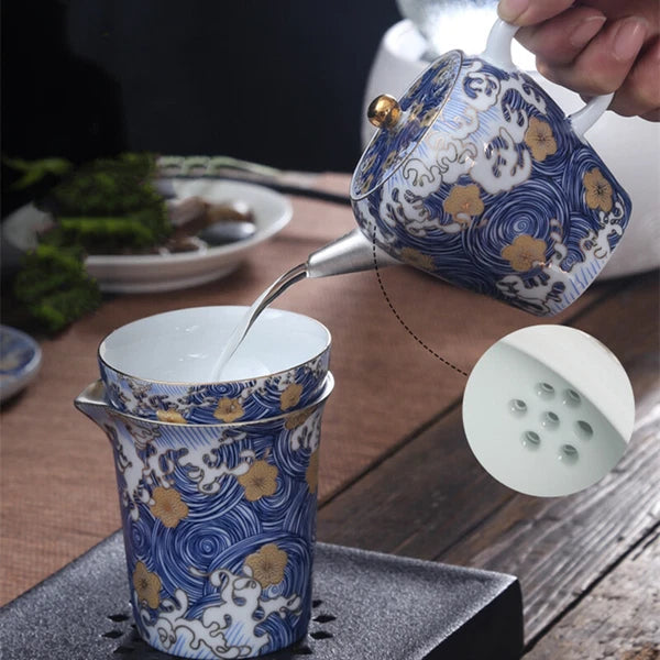 Pure Silver Tea Set Health Care Jingdezhen Color Enamel Porcelain Gaiwan Pot Cup