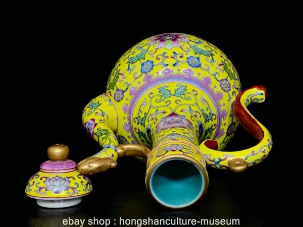 9.4" Qing Yongzheng Marked Enamel Colour Porcelain Flower Wine Tea Pot Flagon