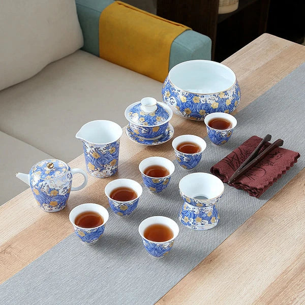 Complete Tea Set Porcelain Tea Pot Color Enamel Craft Tea Cup Mat Saucer Gaiwan