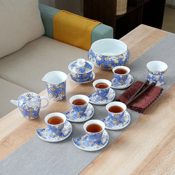 Complete Tea Set Porcelain Tea Pot Color Enamel Craft Tea Cup Mat Saucer Gaiwan