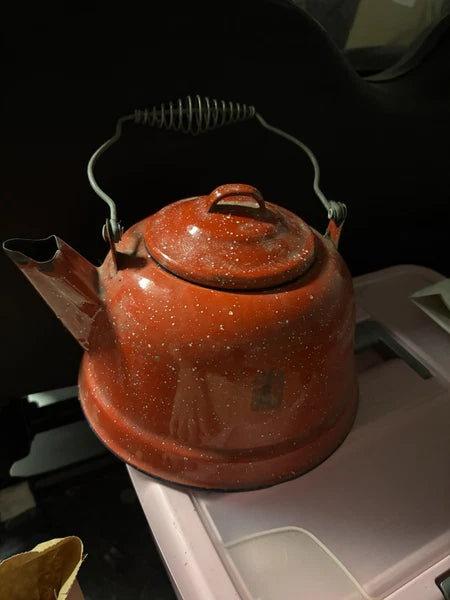 Vintage Porcelain Metal Tea Kettle
