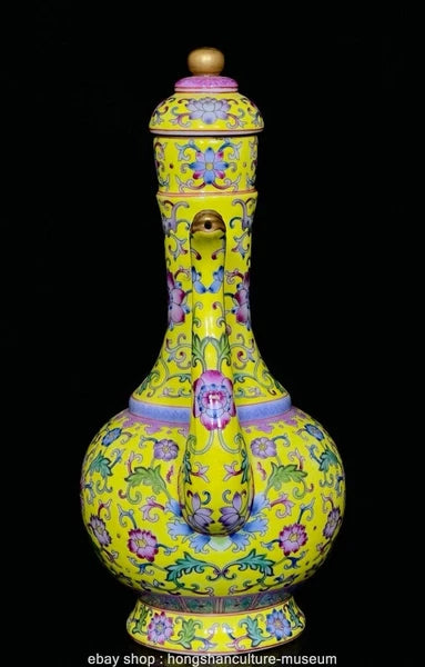 9.4" Qing Yongzheng Marked Enamel Colour Porcelain Flower Wine Tea Pot Flagon