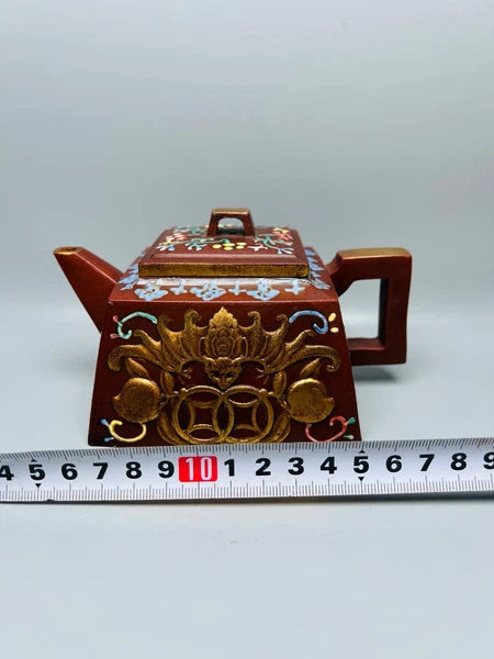 Chinese Yixing Zisha Clay Handmade Exquisite Enamel Colour Bat Teapots 7909