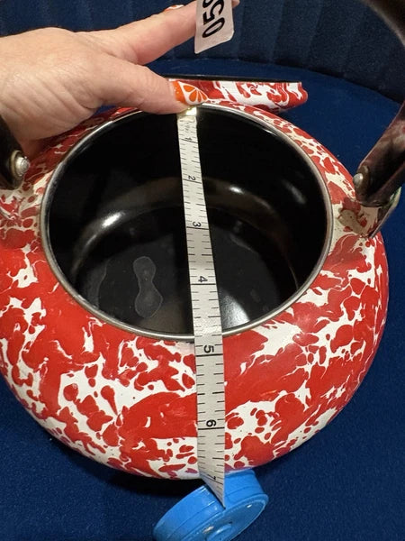 Vintage Red Enamelware Splatter Graniteware Tea Kettle Teapot