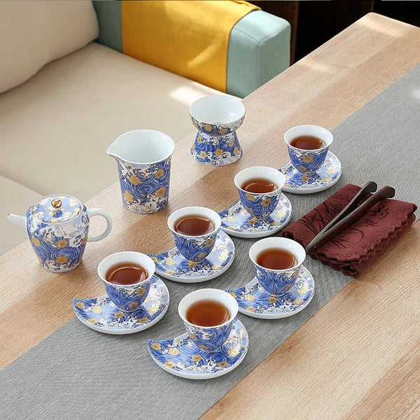 Complete Tea Set Porcelain Tea Pot Color Enamel Craft Tea Cup Mat Saucer Gaiwan