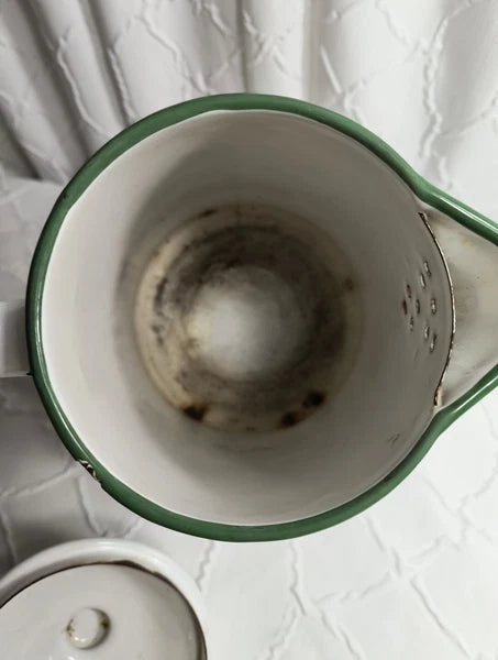Vtg Ralph Lauren Enamel Coffee Tea Pot Tea Kettle Made In Japan Green White