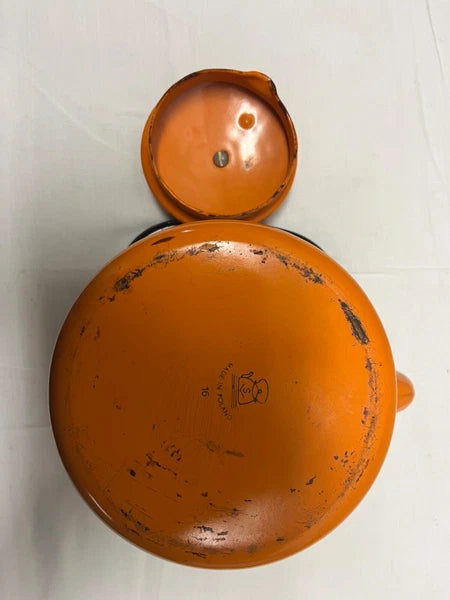 Huta Selesia Vintage enamelware teapot orange with lid made in Poland