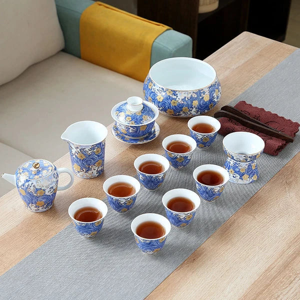 Complete Tea Set Porcelain Tea Pot Color Enamel Craft Tea Cup Mat Saucer Gaiwan