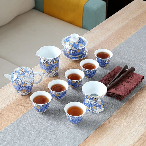 Complete Tea Set Porcelain Tea Pot Color Enamel Craft Tea Cup Mat Saucer Gaiwan