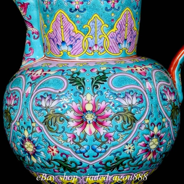 9" Yongzheng Marked Enamel Porcelain Gilt Flower Leaf Pattern Wine Tea Pot