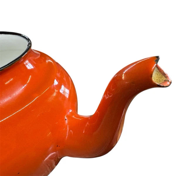 Fancy and Petite Orange with Black Rim Enamel Teapot/ Kettle