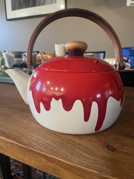 Retro Vintage MCM Enamel Tea Pot Kettle