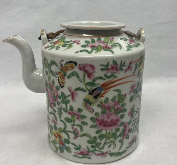 Antique Chinese Famille Rose Porcelain Teapot And Lid Enamel Hand Painted China