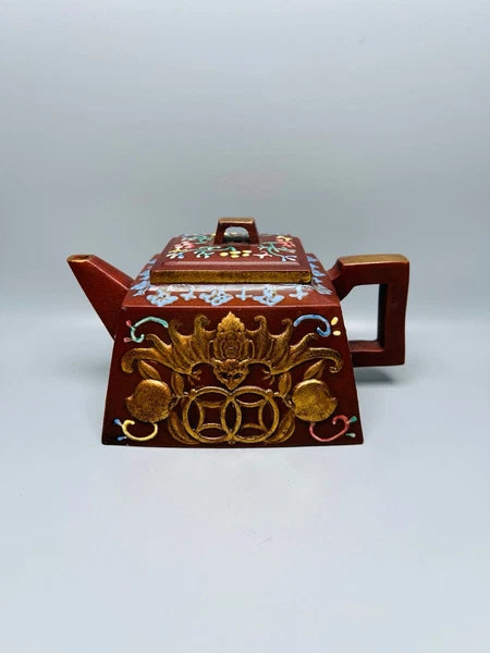 Chinese Yixing Zisha Clay Handmade Exquisite Enamel Colour Bat Teapots 7909