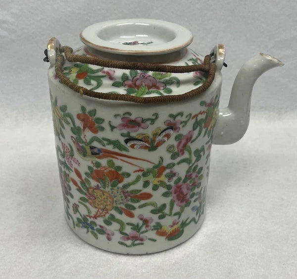 Antique Chinese Famille Rose Porcelain Teapot And Lid Enamel Hand Painted China