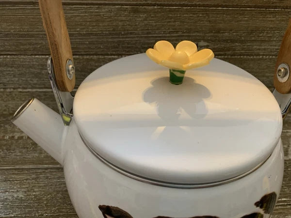 Cow Tea Pot Metal Painted Enamel Vintage