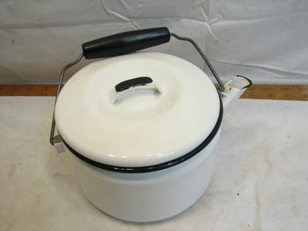 Vintage White Enamel Ware Tea Pot Kettle Teapot Fireplace Camping Cabin Coffee