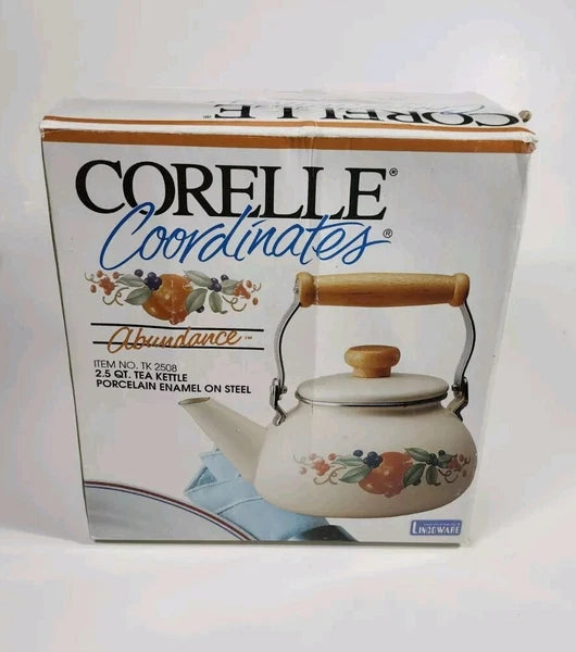 Corning Coordinates By Lincoware Porcelain Enamel Steel Teapot Vintage Decorated