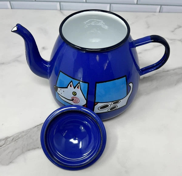 Smaltum Enamelware Teapot Kettle Dog Blue